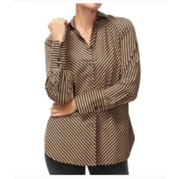 Chicos 3 No-Iron Striped Button-Down Shirt Womens Size XL Cotton Long Sleeve - Picture 1 of 7